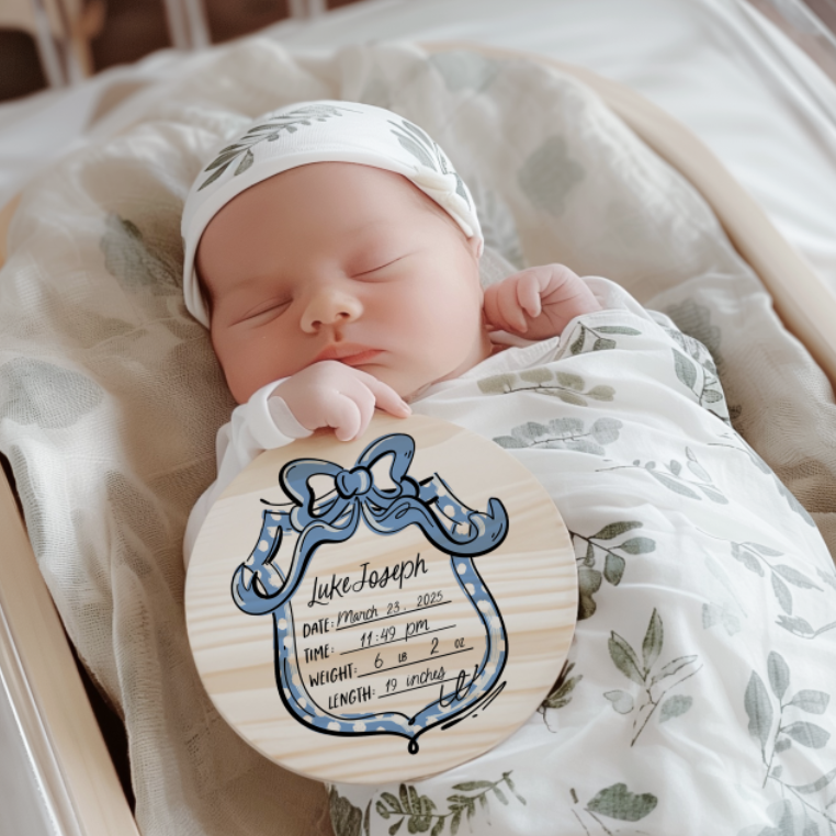BIRTH ANNOUNCEMENT WITH MONTHLY MILESTONES BLUE