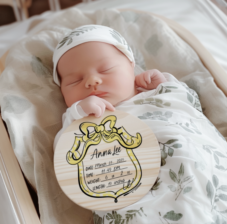 BIRTH ANNOUNCEMENT WITH MONTHLY MILESTONES YELLOW