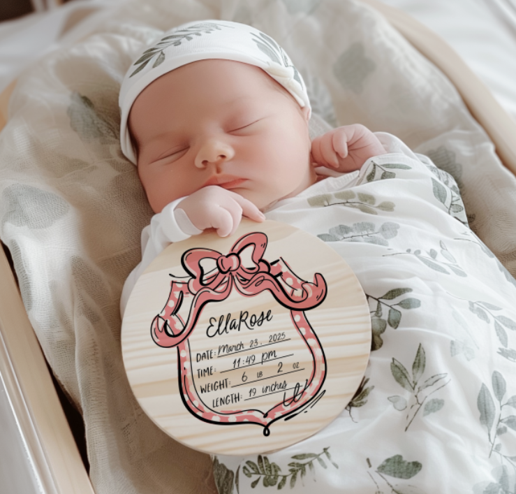 BIRTH ANNOUNCEMENT WITH MONTHLY MILESTONES PINK