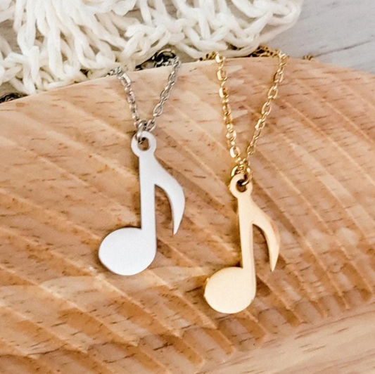 🎵 Personalized Music Note Necklace – Stainless Steel with Custom Monogram