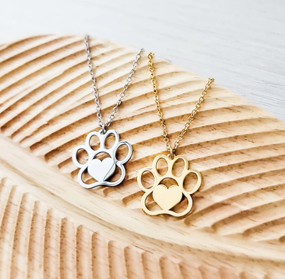 Paw Print Heart Necklace – Personalized Pet Lover Jewelry in Gold or Silver