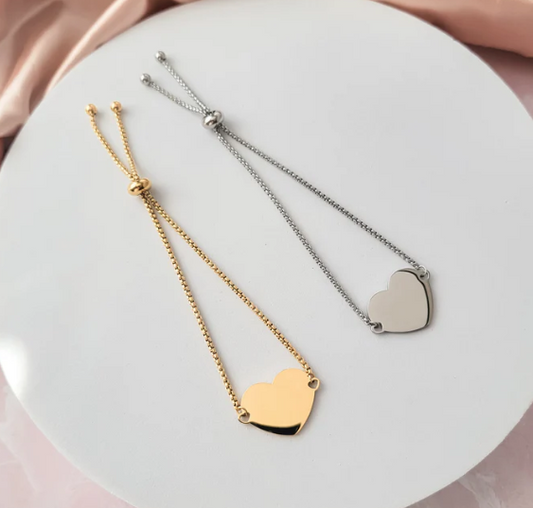 Adjustable Heart Bracelet – Silver or 14k Gold Plated