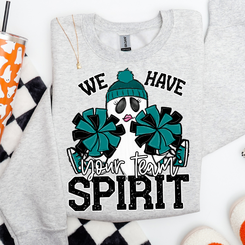 WE HAVE SPIRIT GHOST CHEERLEADER TEAL