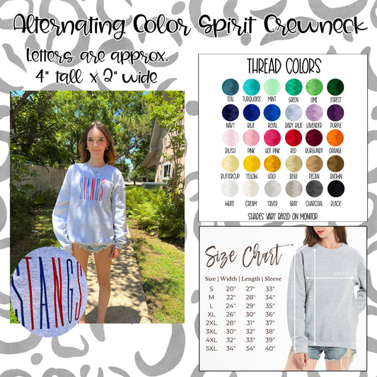 ✨ Alternating Color Spirit Crewneck – Custom Embroidered Team or Town Sweatshirt ✨