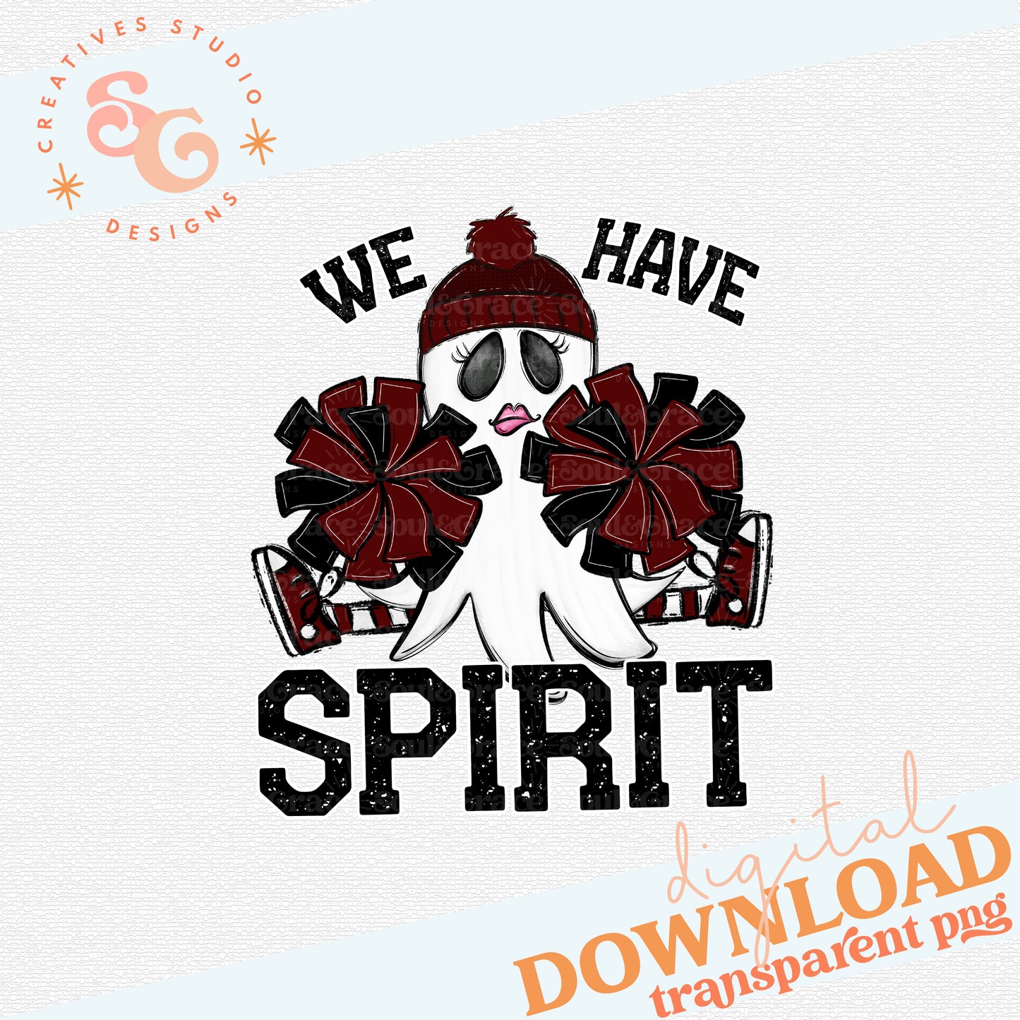 WE HAVE SPIRIT GHOST CHEERLEADER MAROON