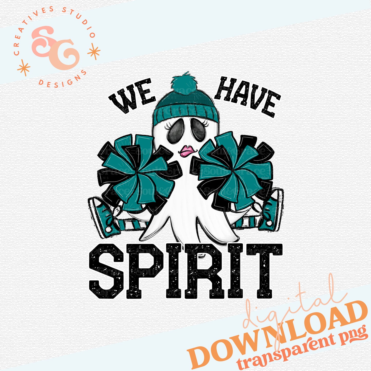 WE HAVE SPIRIT GHOST CHEERLEADER TEAL