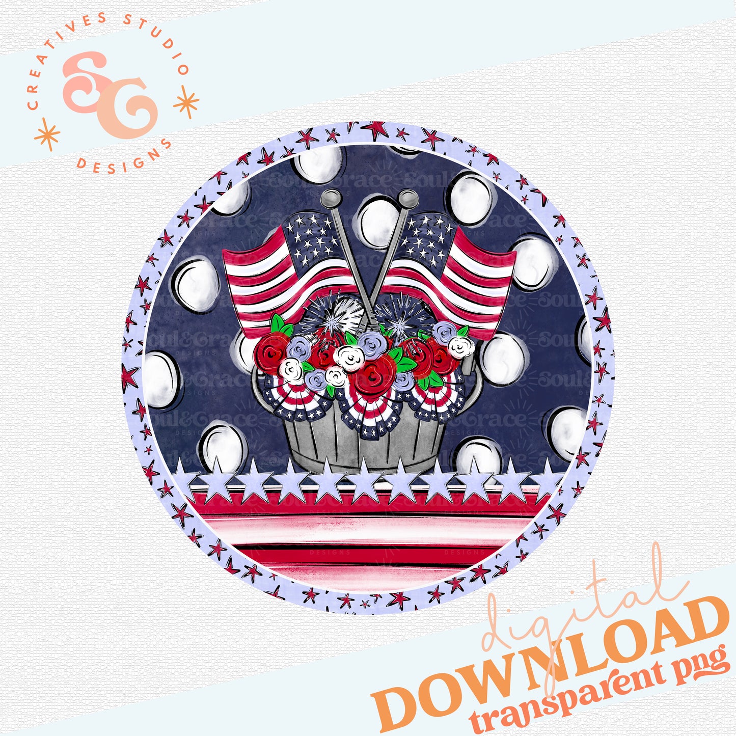 PATRIOTIC FLAGS AND FLOWERS DOOR HANGER