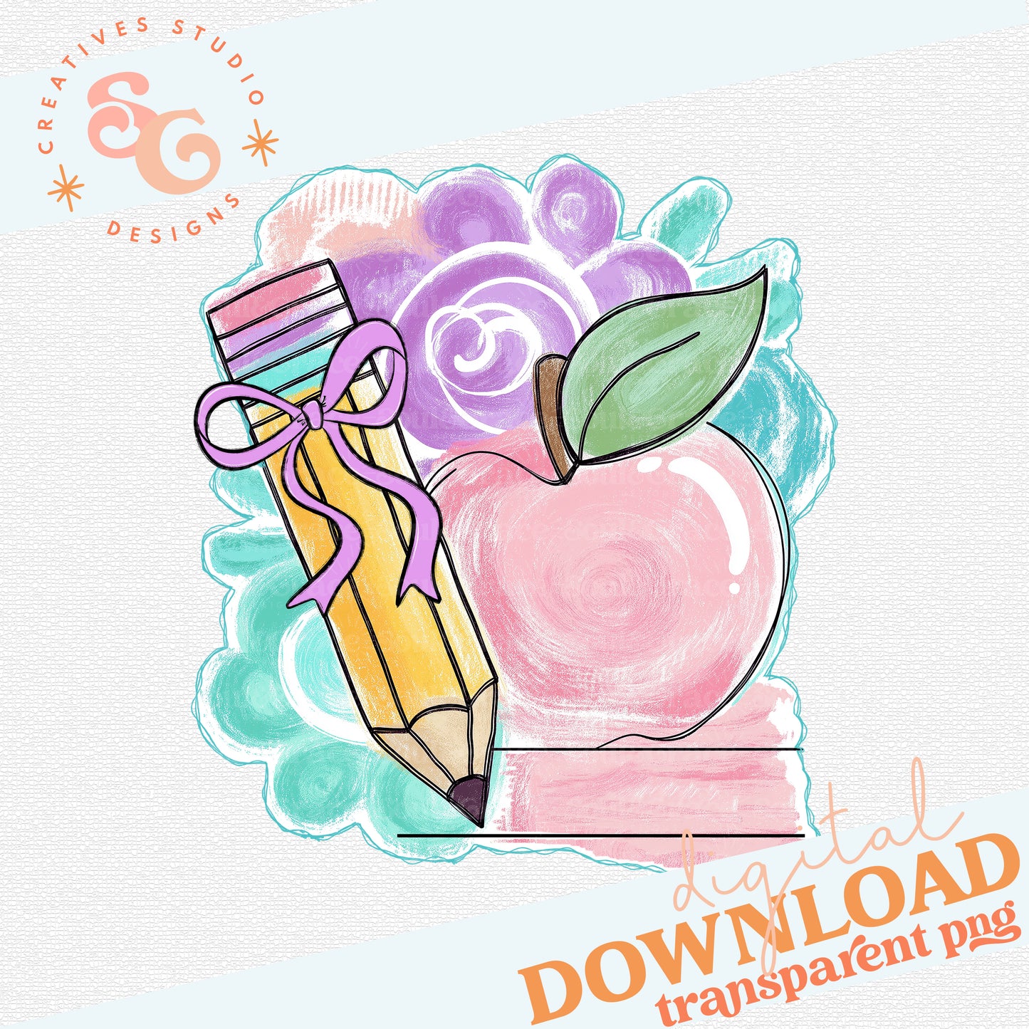 TEACHER PENCIL WITH APPLE DOODLE