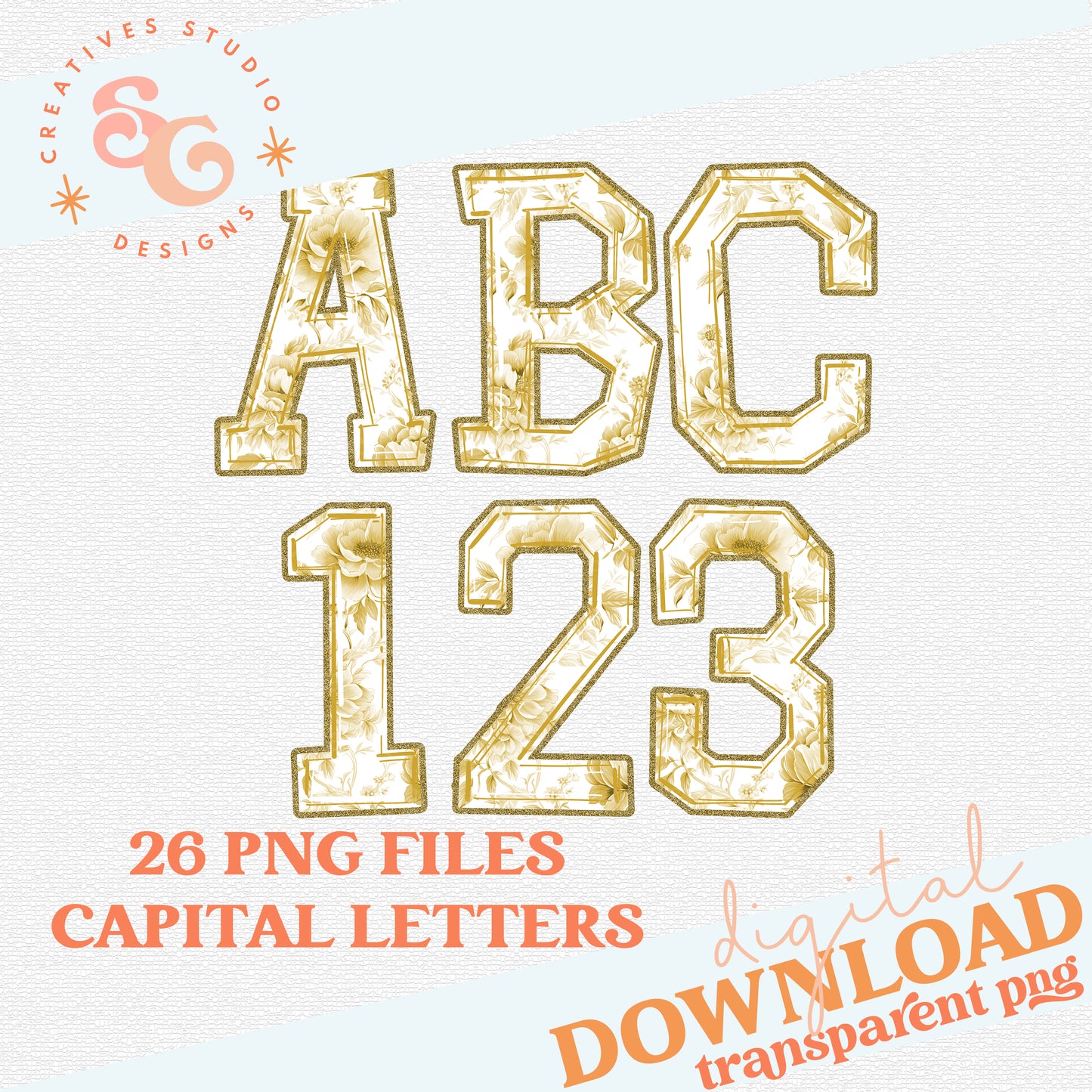 Vegas Gold Toile Alphabet Set - Includes Numbers