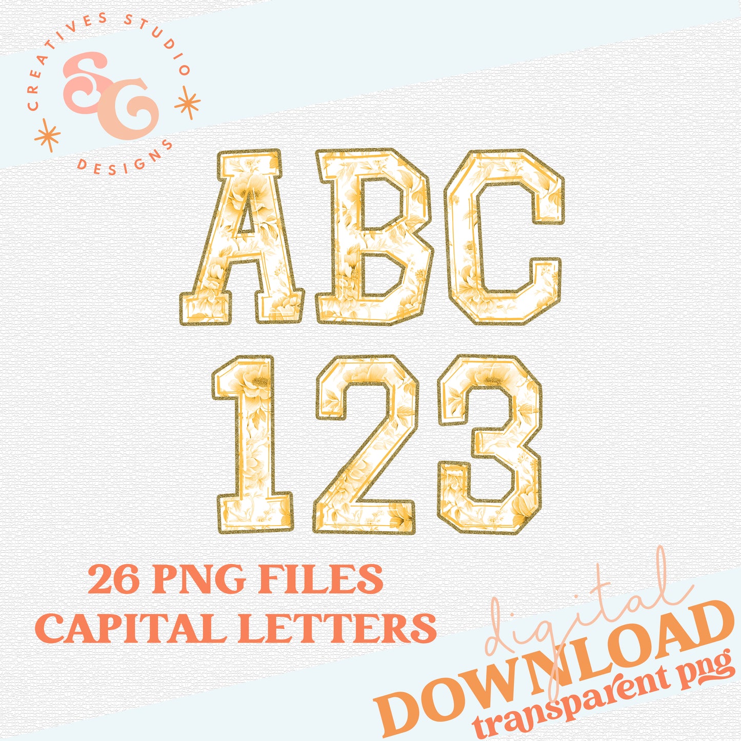 Yellow Toile Alphabet Set - Includes Numbers
