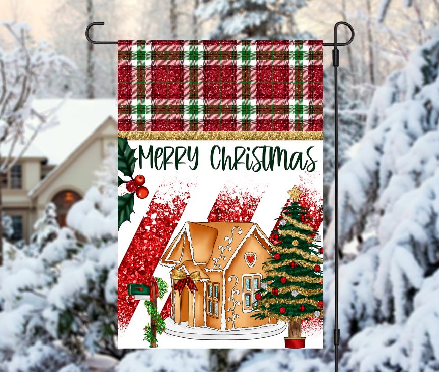 Merry Christmas Gingerbread House Garden Flag