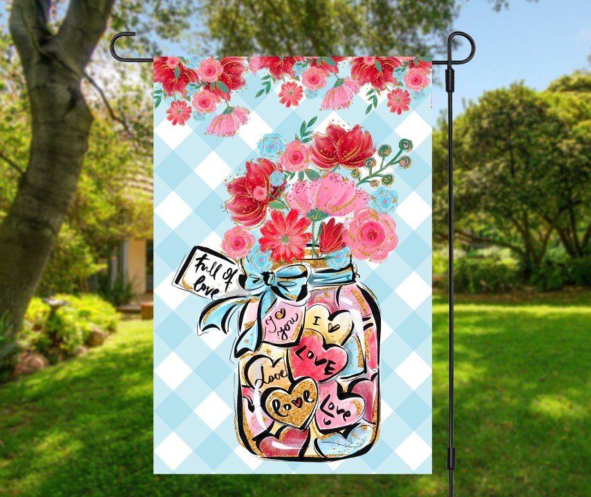 Jar of Hearts Valentine's Garden Flag