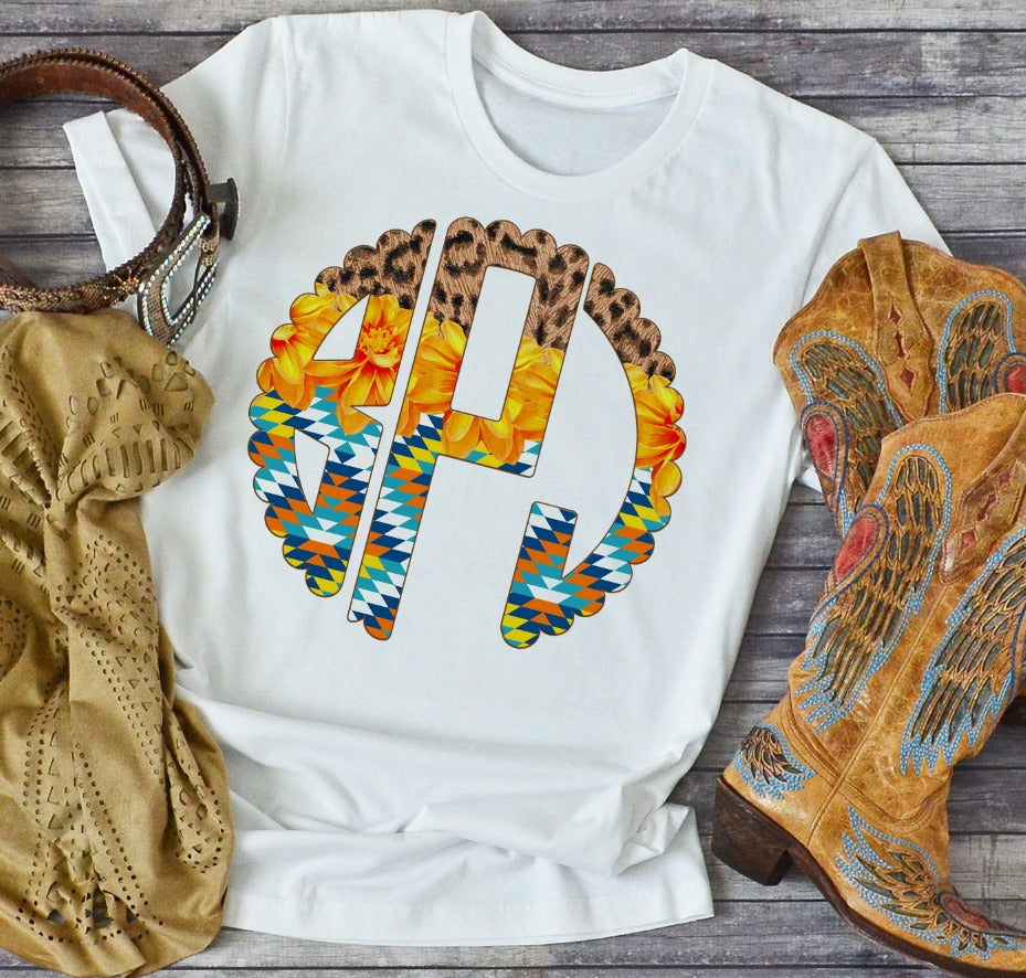 Aztec and Leopard Scallop Monogram