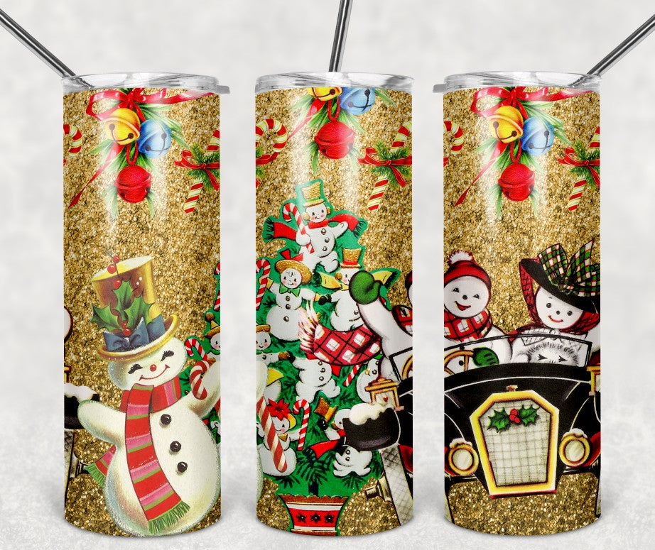 Vintage Snowmen Sublimation Set - Seamless Pattern/Paper, Pen Wrap, Earrings, Tumbler