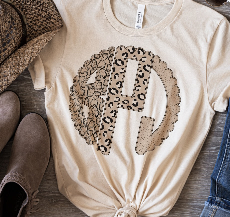 Modern Animal Print Scallop Monogram