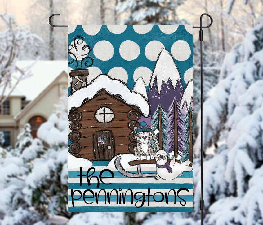 Winter Cabin Garden Flag