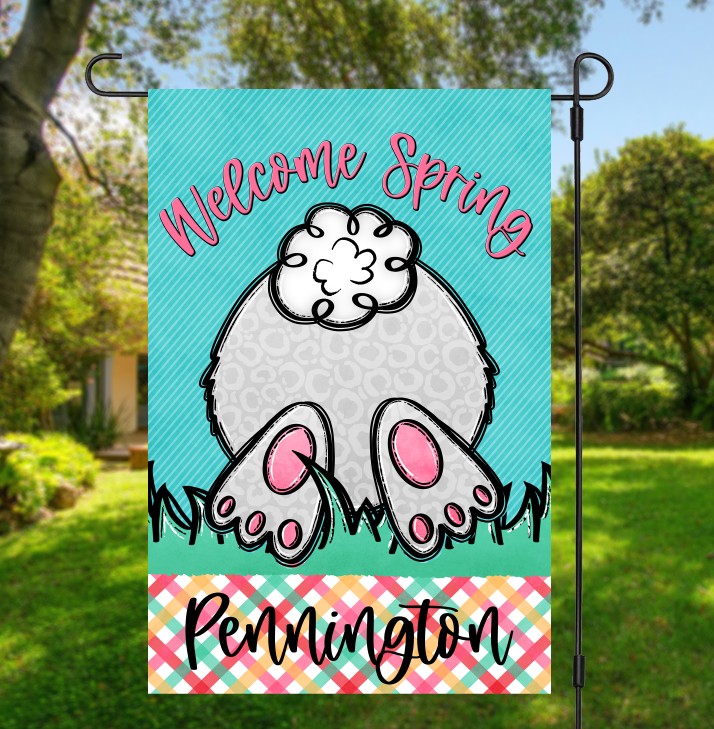 Welcome Spring Bunny Tail Garden Flag