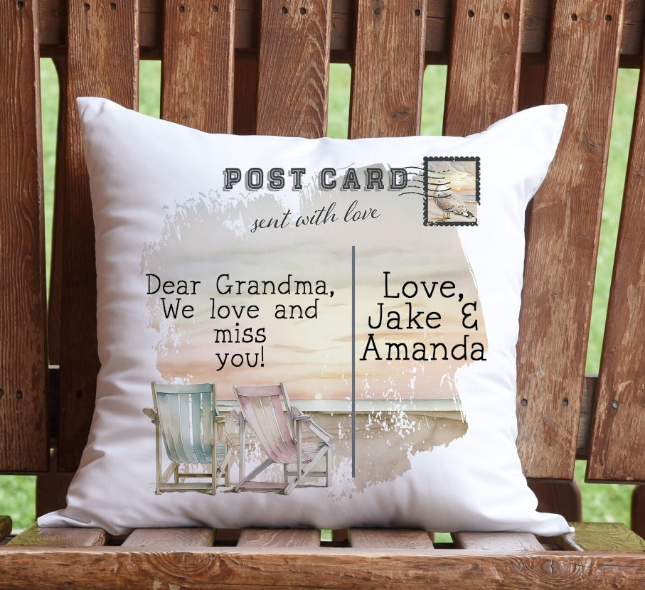 Postcard Pillow Vintage Beach