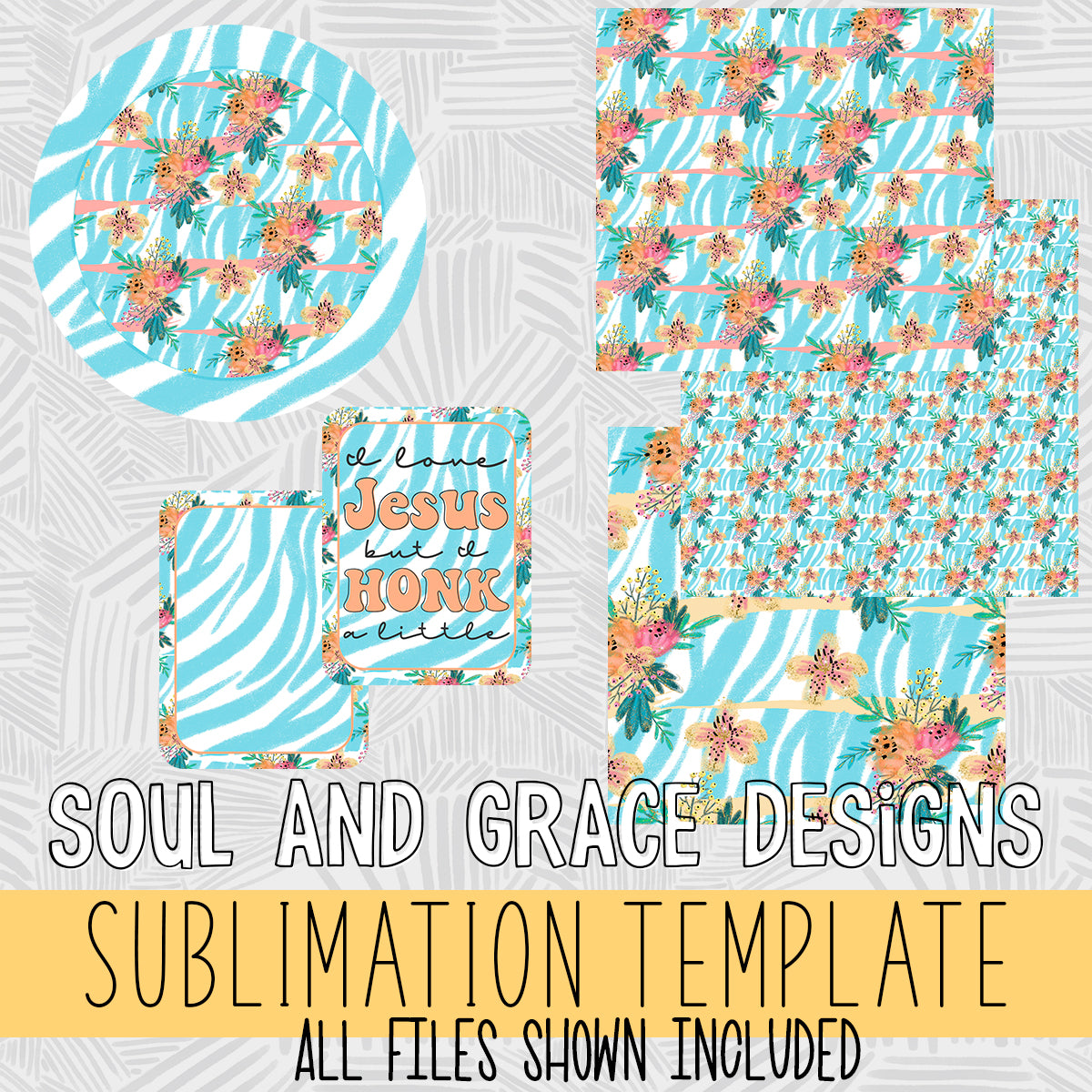 Aqua Zebra and Flowers Sublimation Set