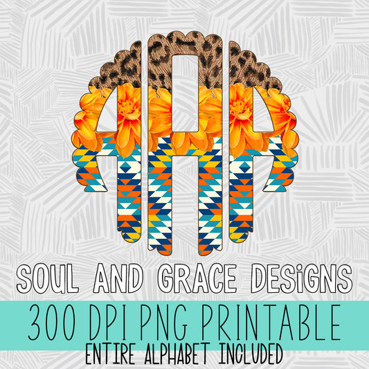 Aztec and Leopard Scallop Monogram