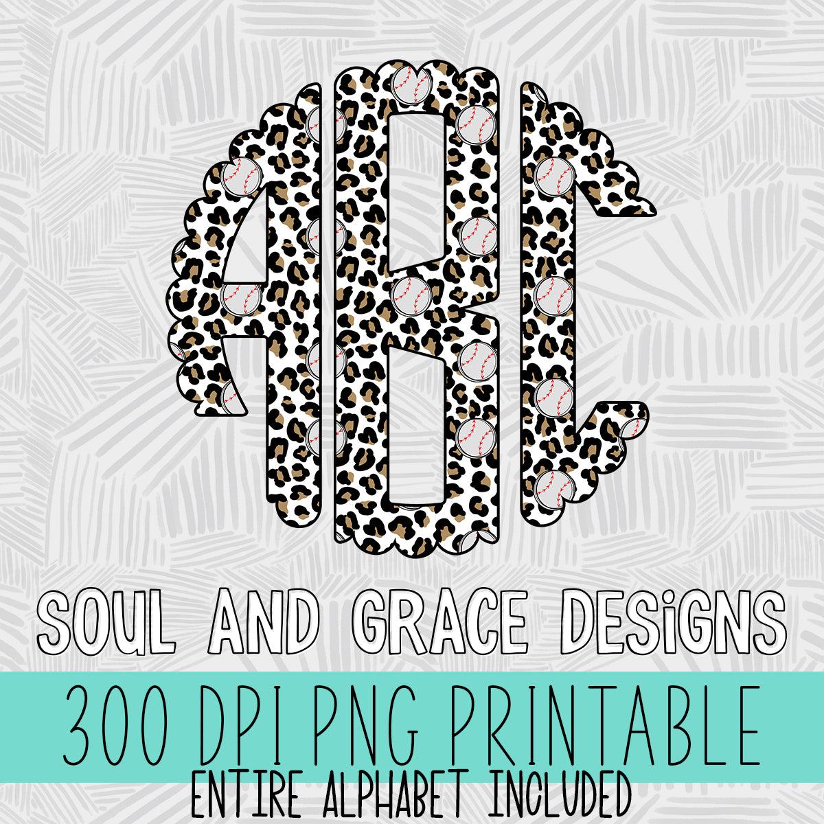 Leopard Baseball Scallop Monogram