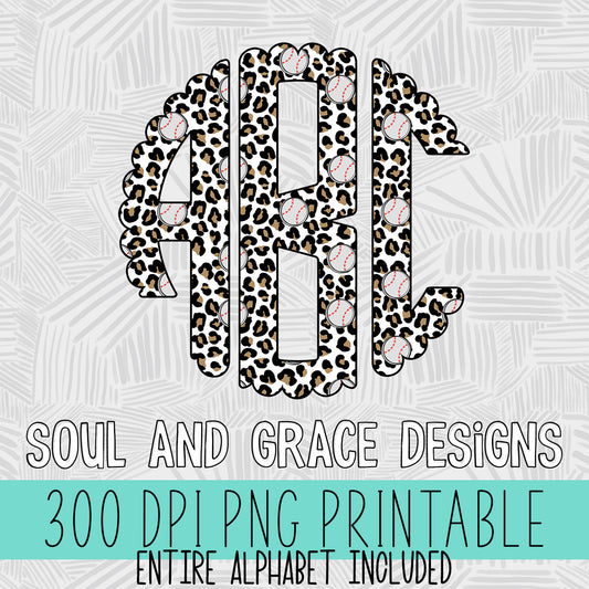 Leopard Baseball Scallop Monogram