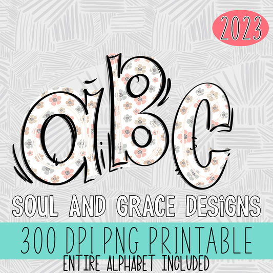 Neutral Flower Doodle Alphabet