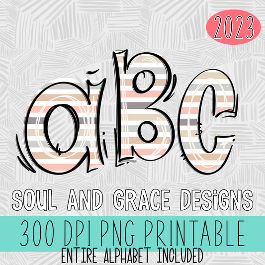 Neutral Stripe Doodle Alphabet