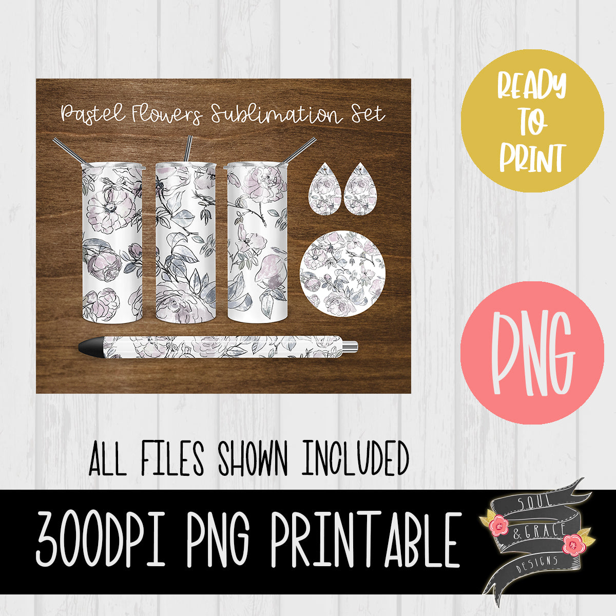 Pastel Flowers Tumbler, Pen Wrap, Circle and Teardrop Earring Set