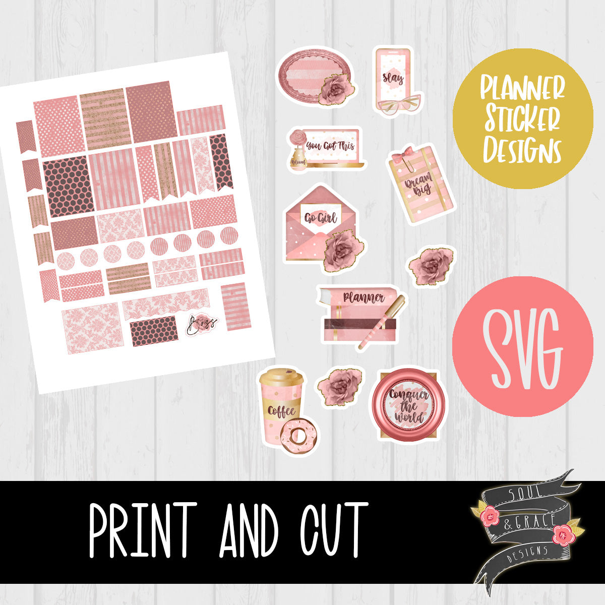 Feminine Boss Collection Print & Cut Planner Stickers