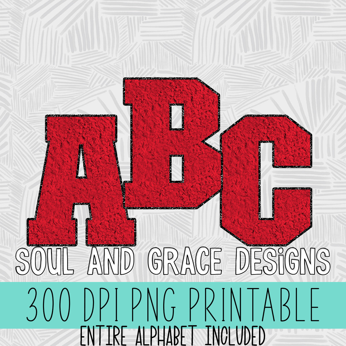 Red with Black Trim Chenille Alphabet