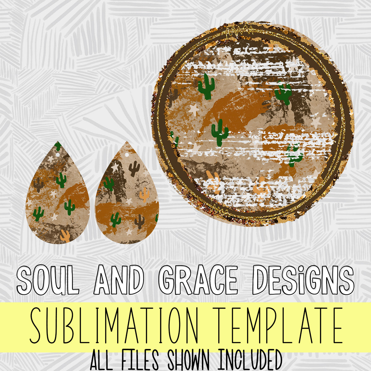 Rustic Cactus Earrings and Background Set