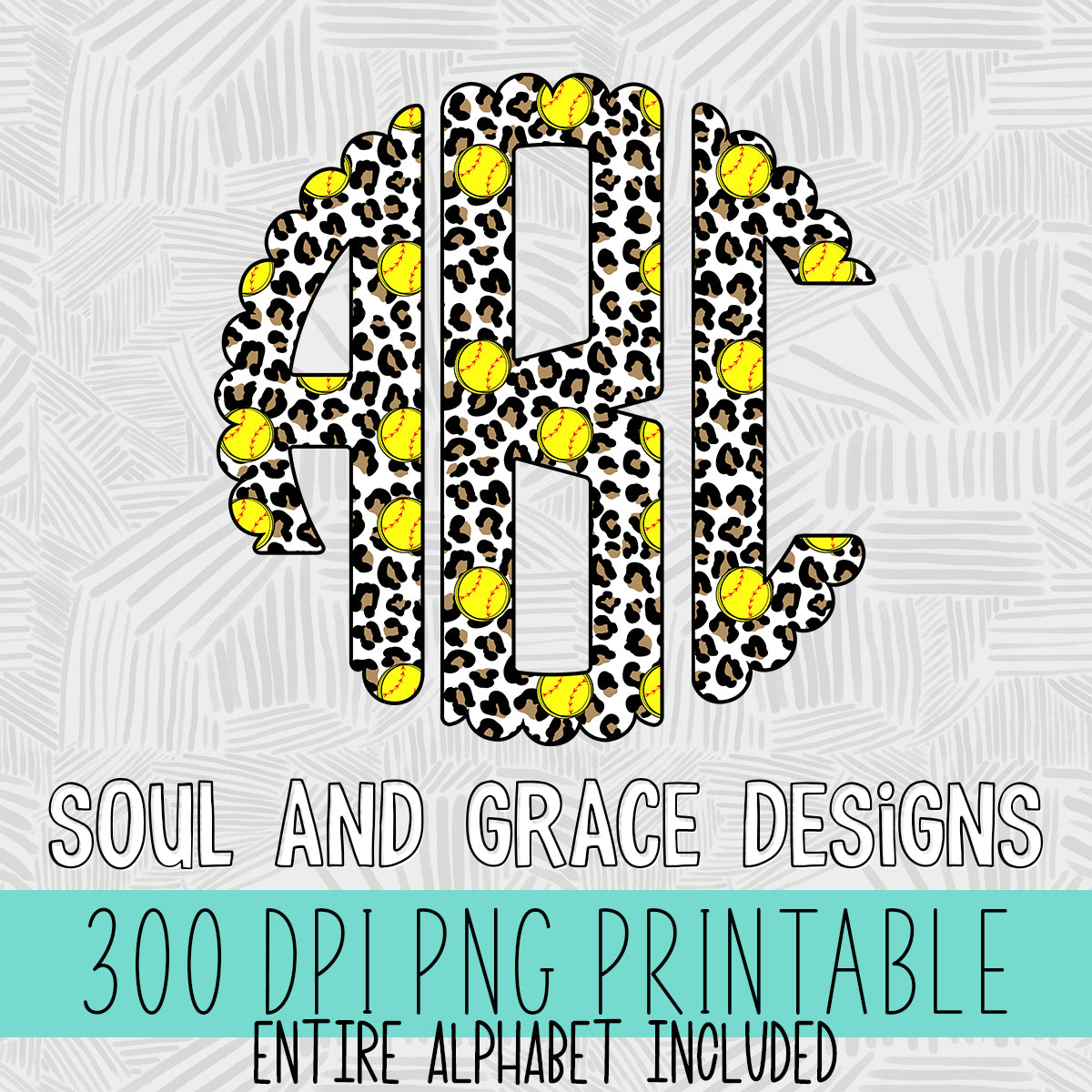 Leopard Softball Scallop Monogram