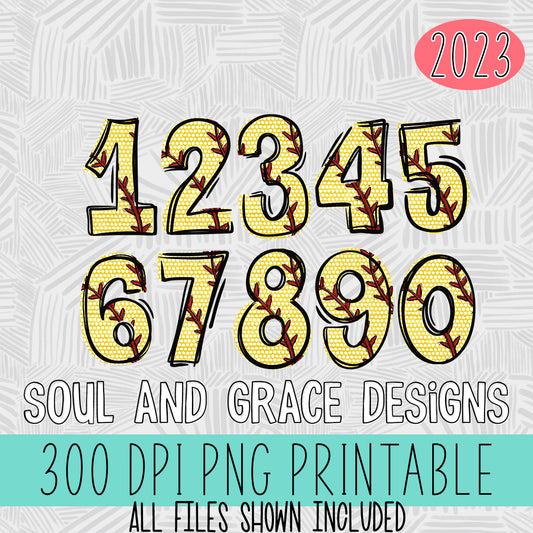 Softball Doodle Number Set