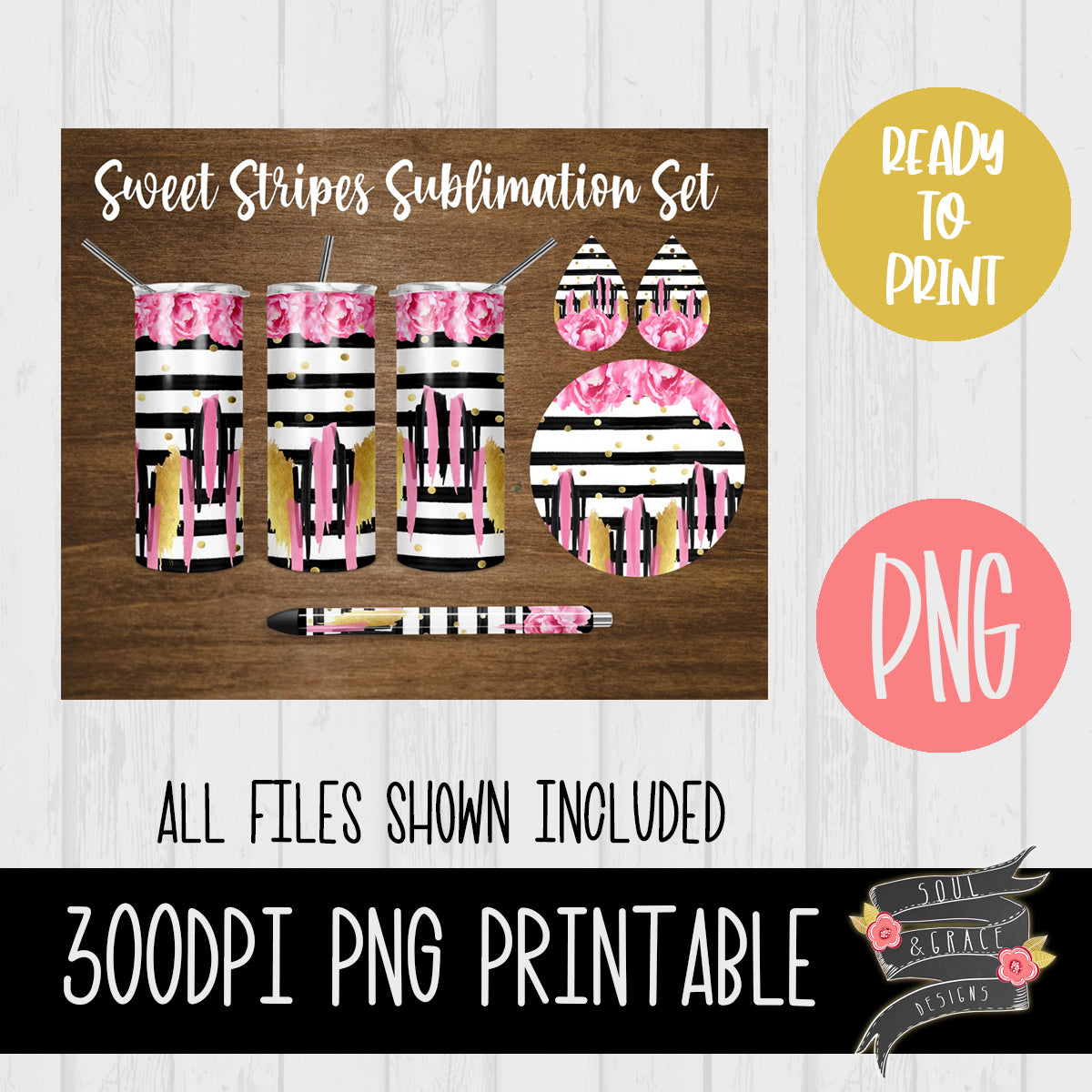 Sweet Stripes Tumbler, Pen Wrap, Circle and Teardrop Earring Set