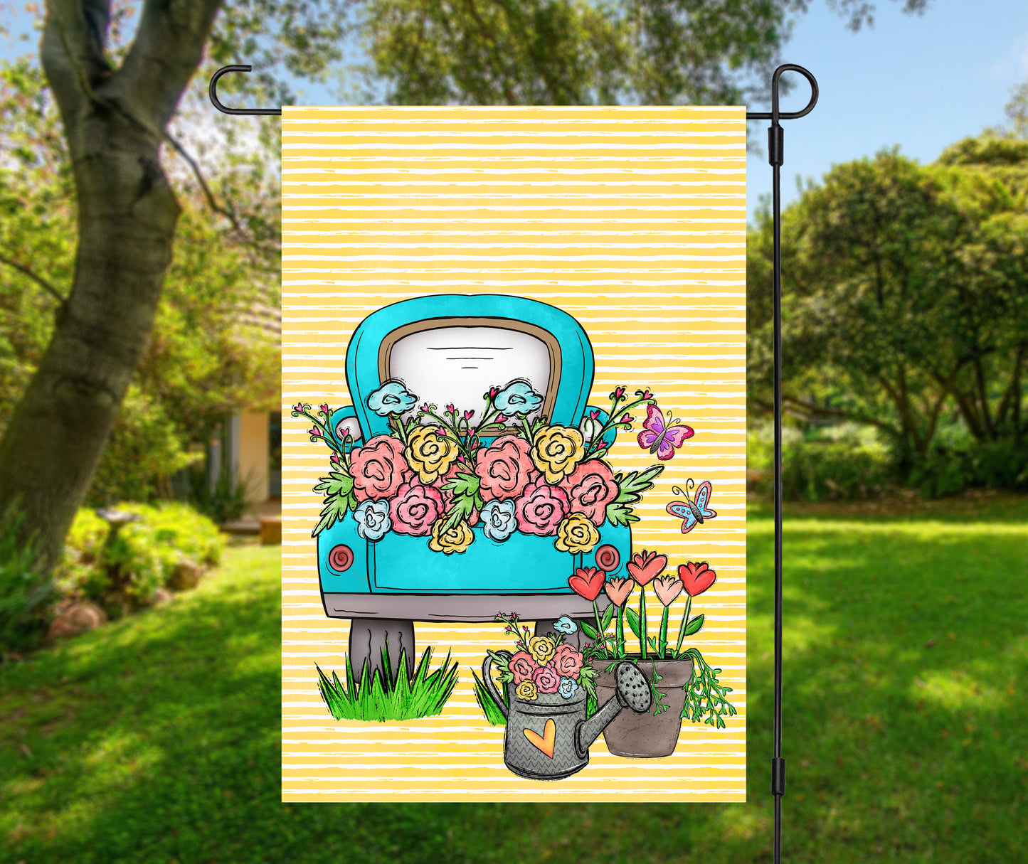Truck with Flowers Garden Flag
