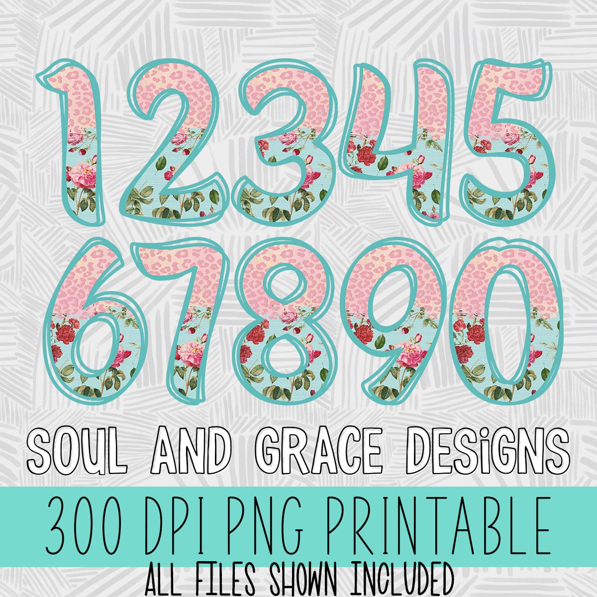 Vintage Leopard and Flowers Number Set