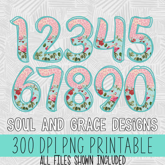 Vintage Leopard and Flowers Number Set