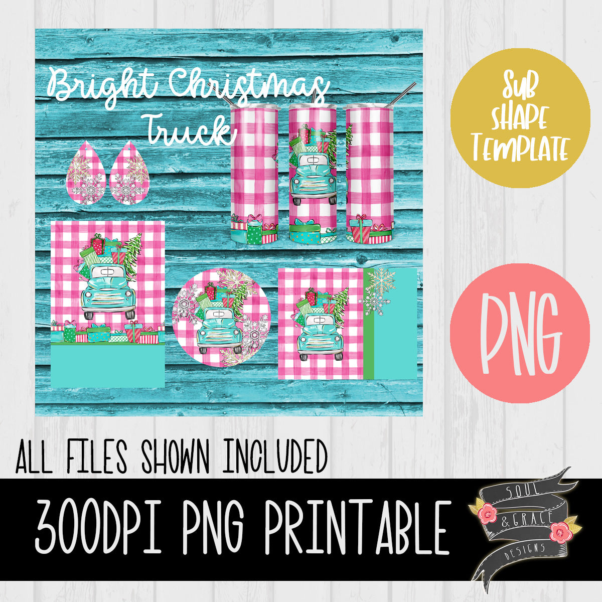 Bright Christmas Truck Sublimation Template Set