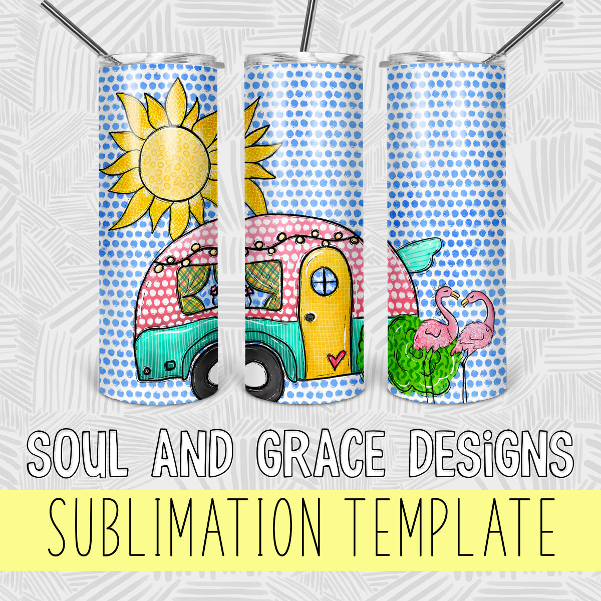 Cheerful Camper Tumbler Wrap Design