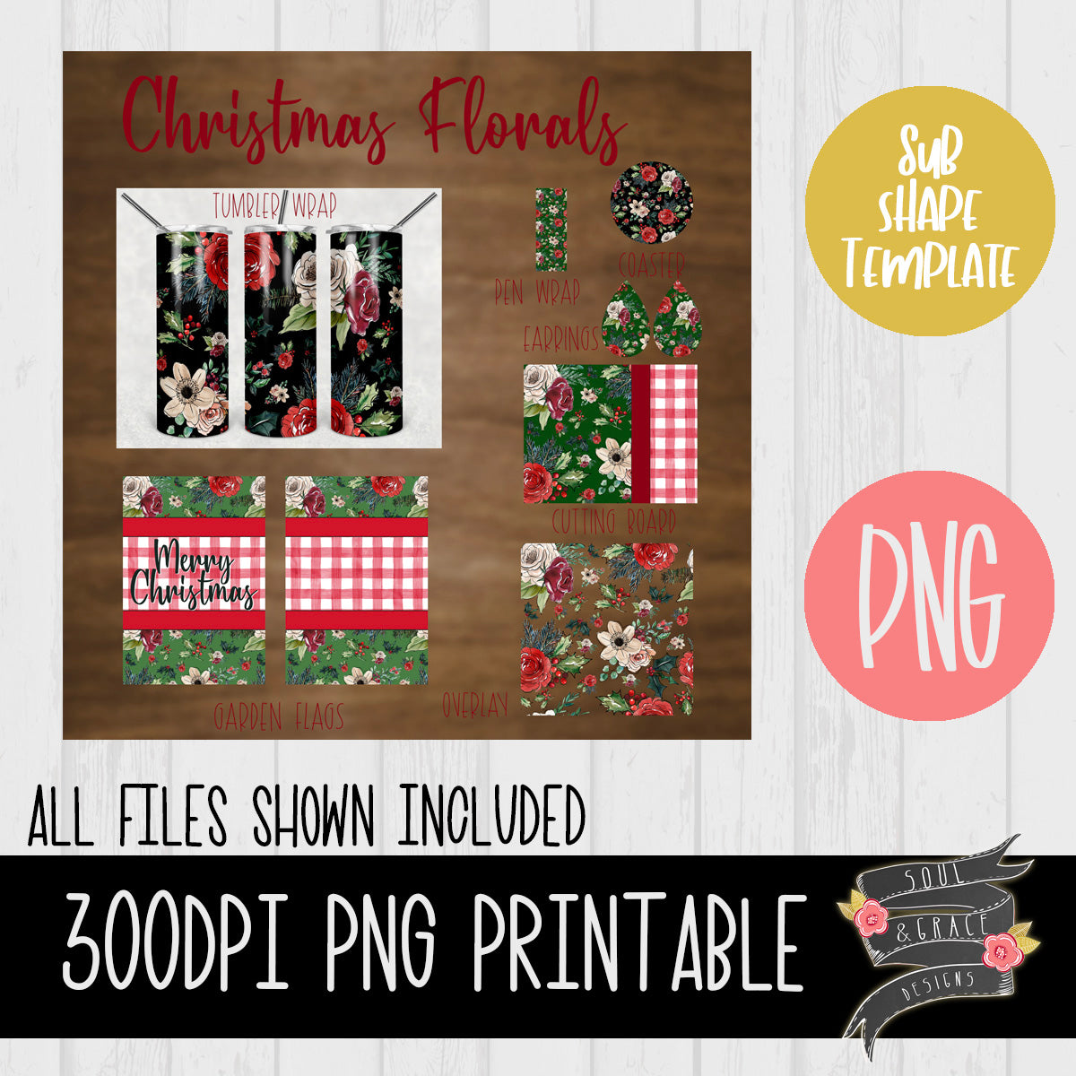 Christmas Florals Sublimation Template Set