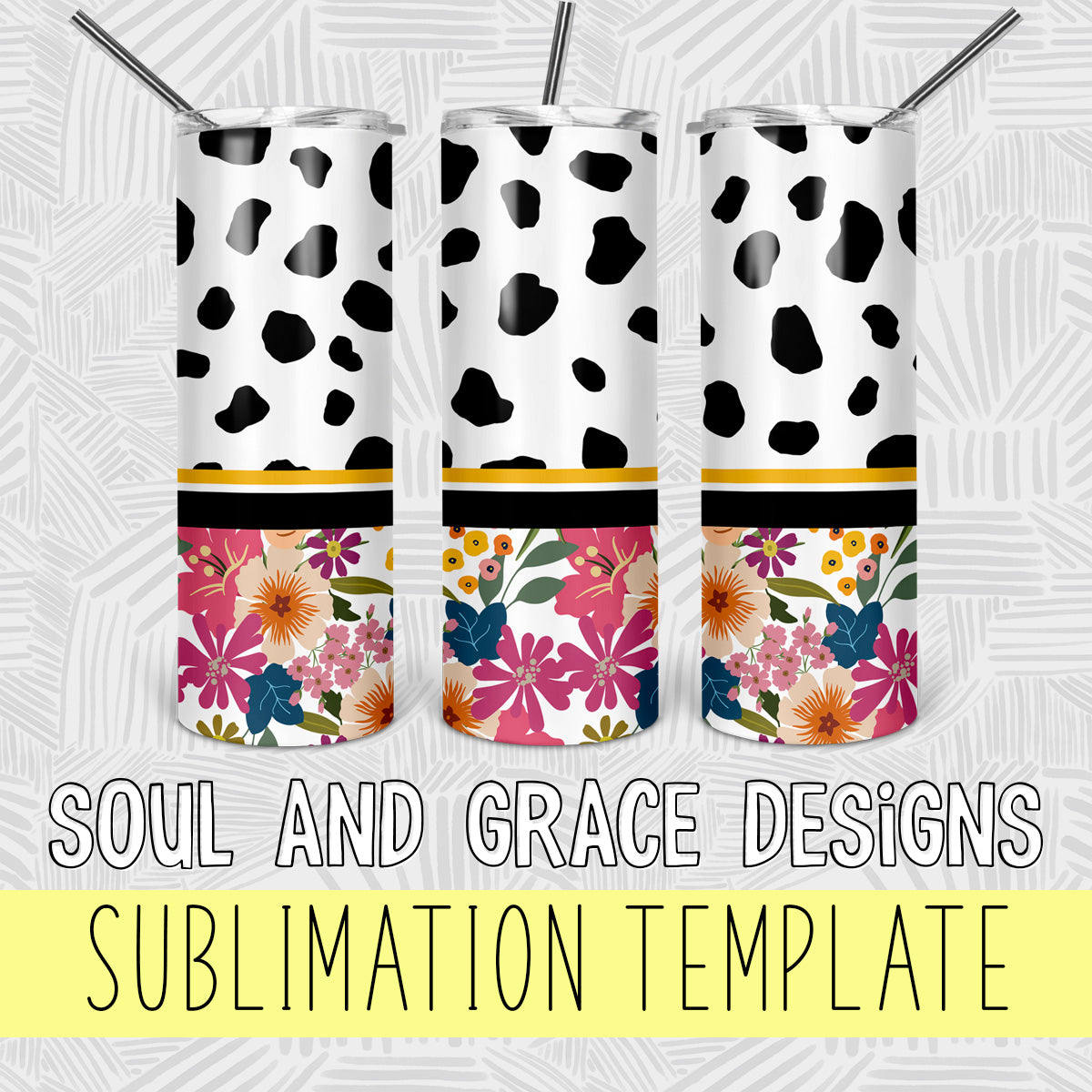 Flowers and Dalmatian Print Tumbler Wrap Design