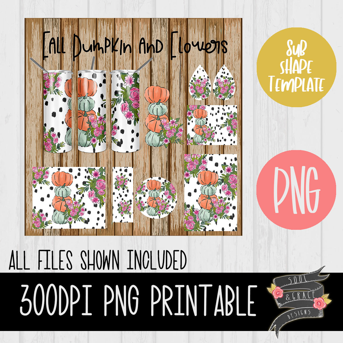 Fall Pumpkin and Flowers Sublimation Template Set
