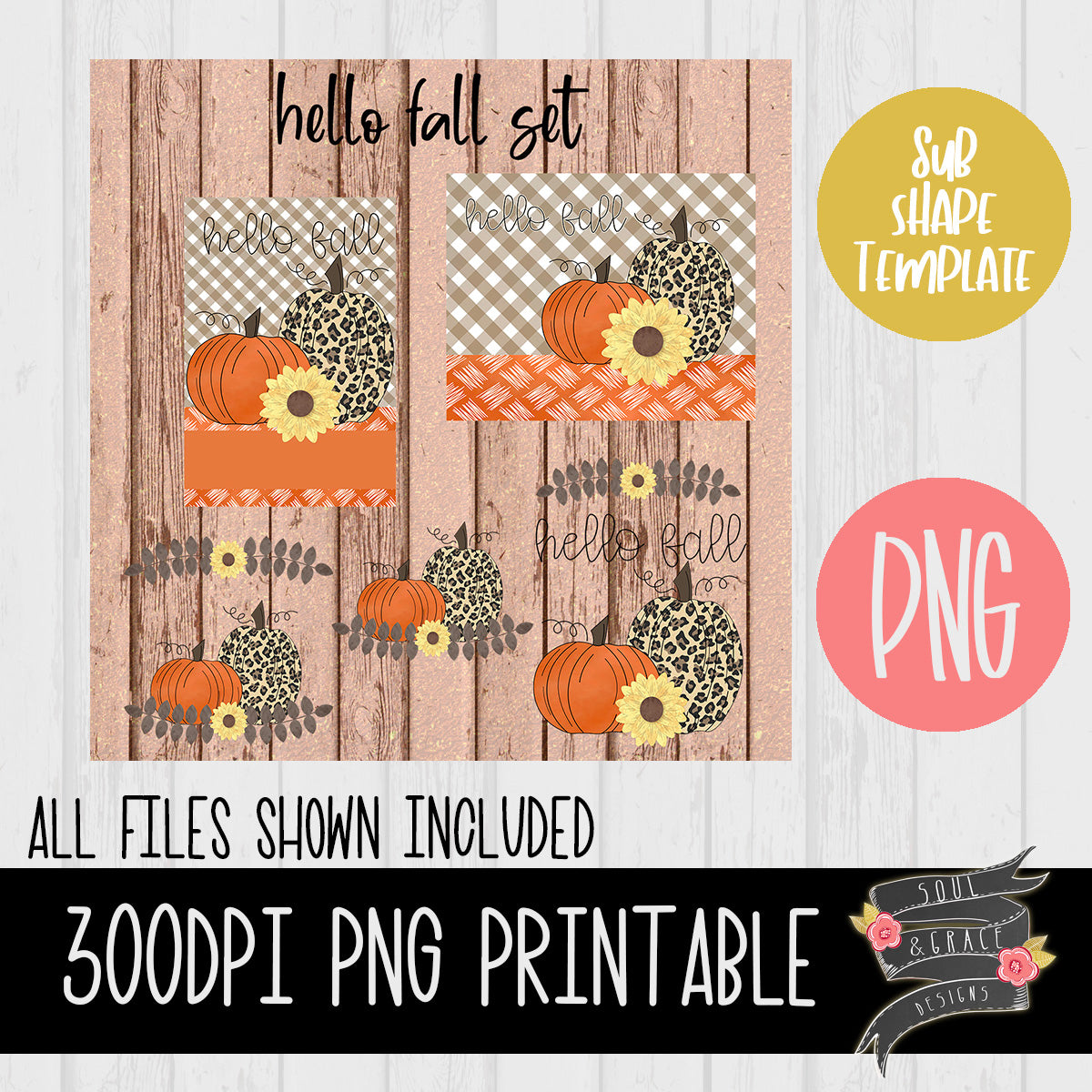 Hello Fall Pumpkin Sublimation Template Set