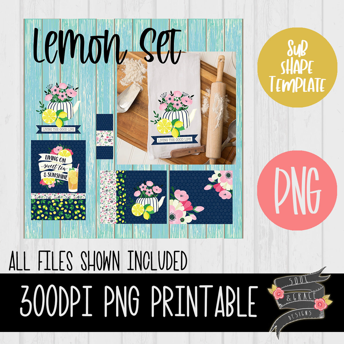Sweet Tea Lemon Sublimation Template Set
