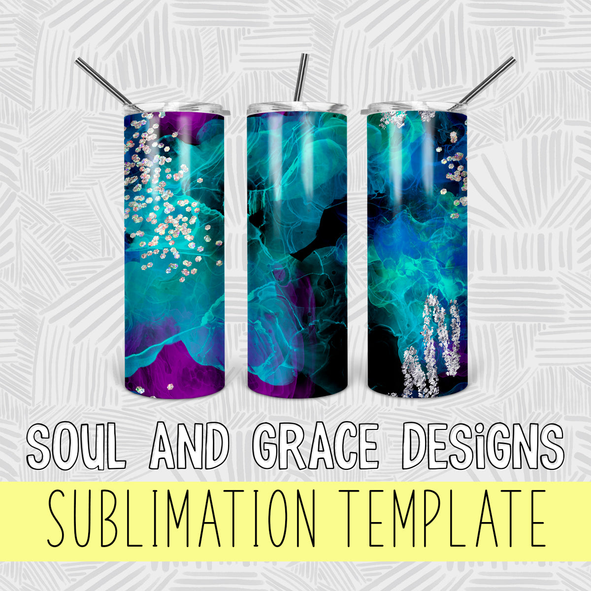 Aqua and Black Mermaid Watercolor Tumbler Wrap Design