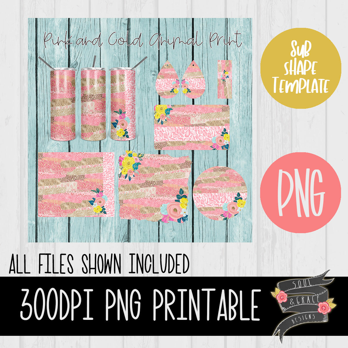 Pink and Gold Animal Print Sublimation Template Set