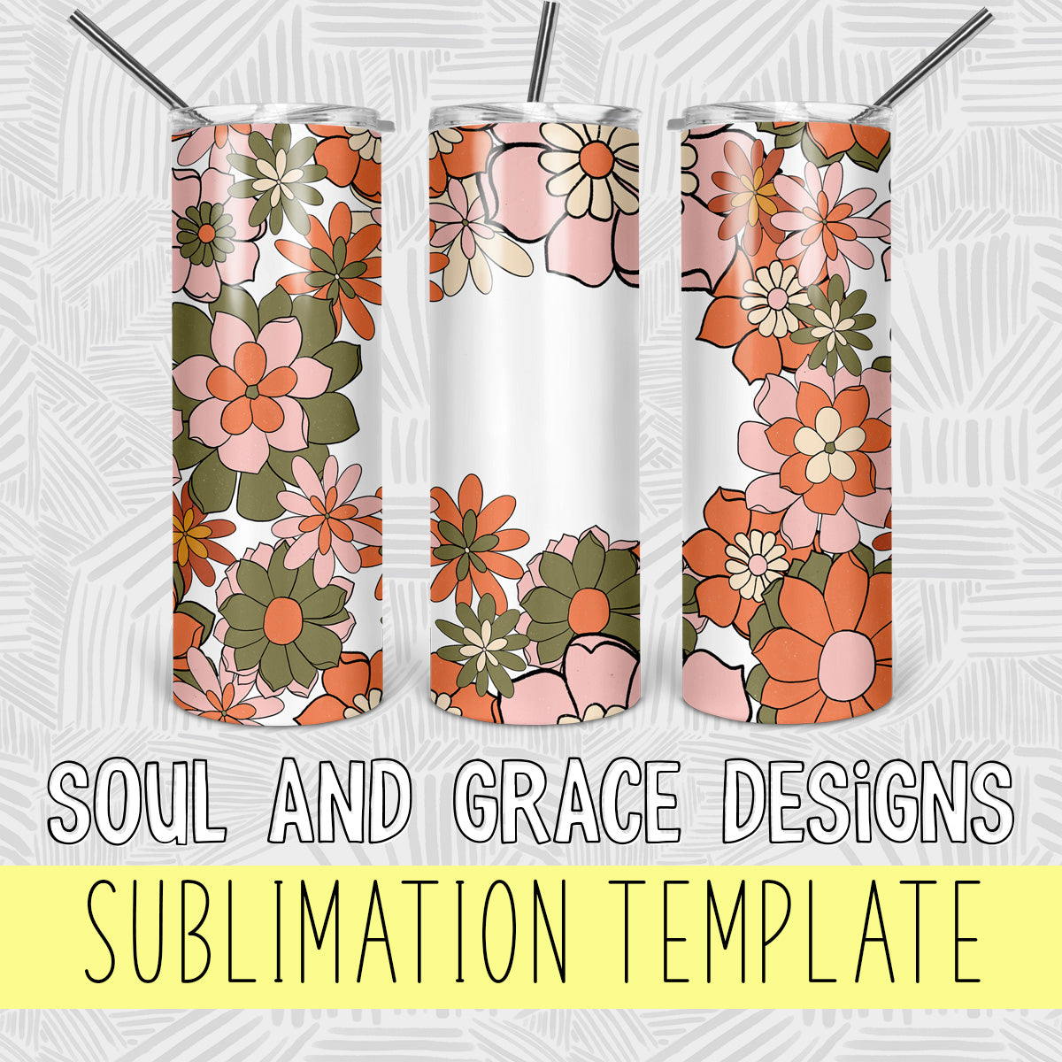Retro Flowers Tumbler Wrap Design