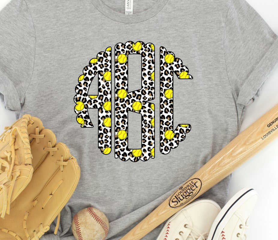 Leopard Softball Scallop Monogram