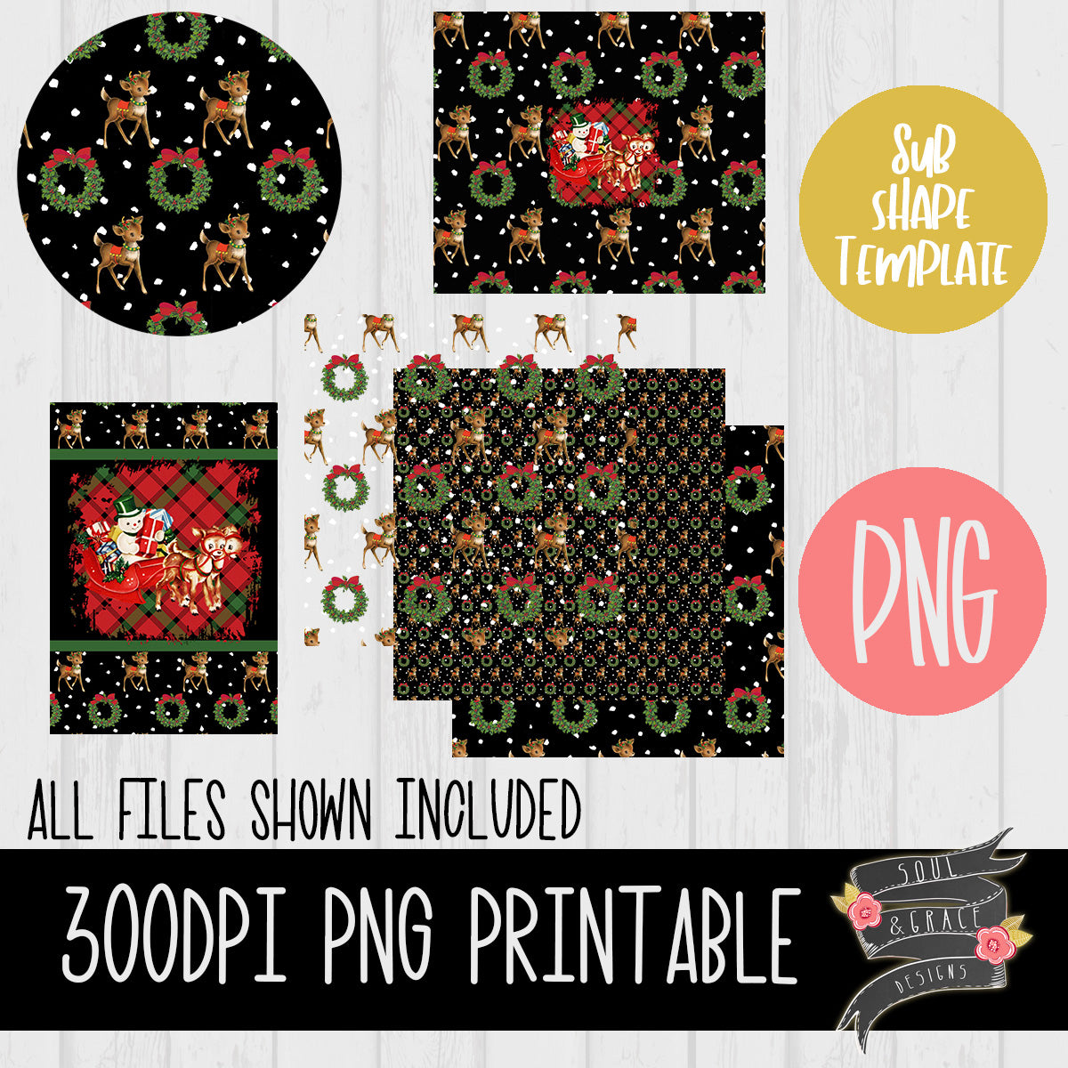 Vintage Reindeer Sublimation Template Set
